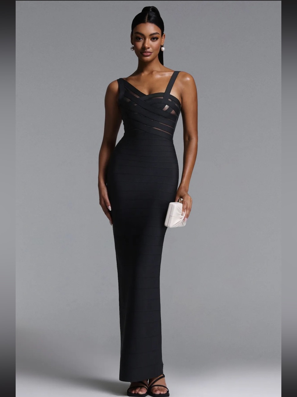 Sleek Black Strappy Maxi Dress